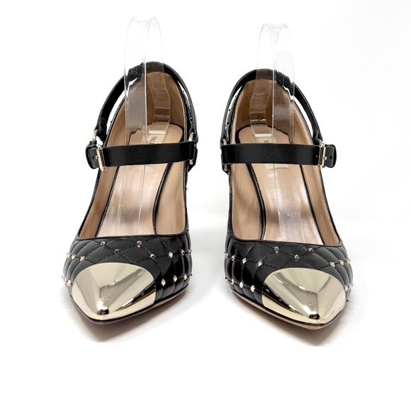 Valentino Garavani Studded Pumps 40.5 Quilted Leather Gold Toe Stiletto - Picture 4 of 10